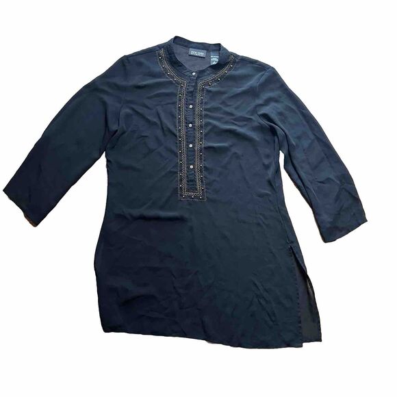 NEW YORK & COMPANY Sheer Black Embroidered Beaded Tunic Swim Cover-Up Large - Picture 6 of 14